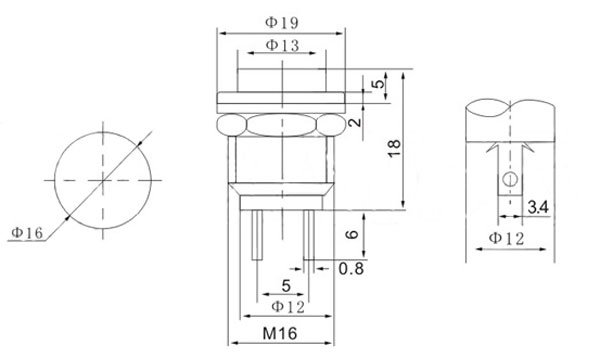 PBS26 Push Buton Teknik Çizimi